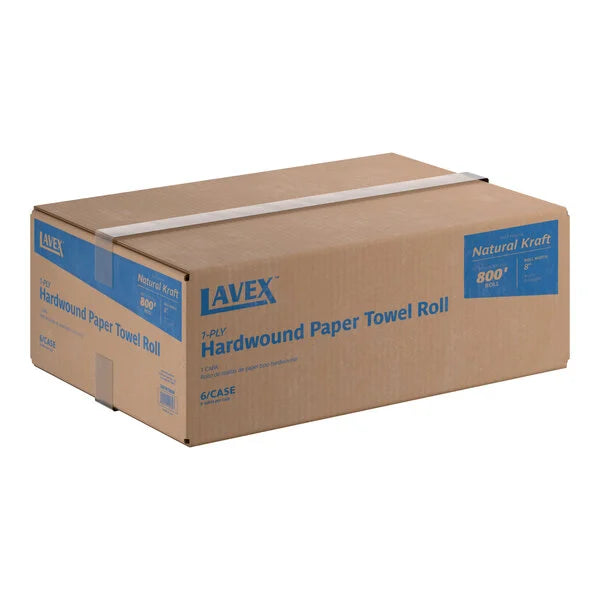 8" Natural Kraft Hardwound Paper Towel, 800 Feet / Roll - 6/Case