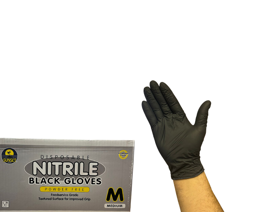 Sunset Powder-Free Gloves, Nitrile, Black,Medium, 4 MIL 100/box