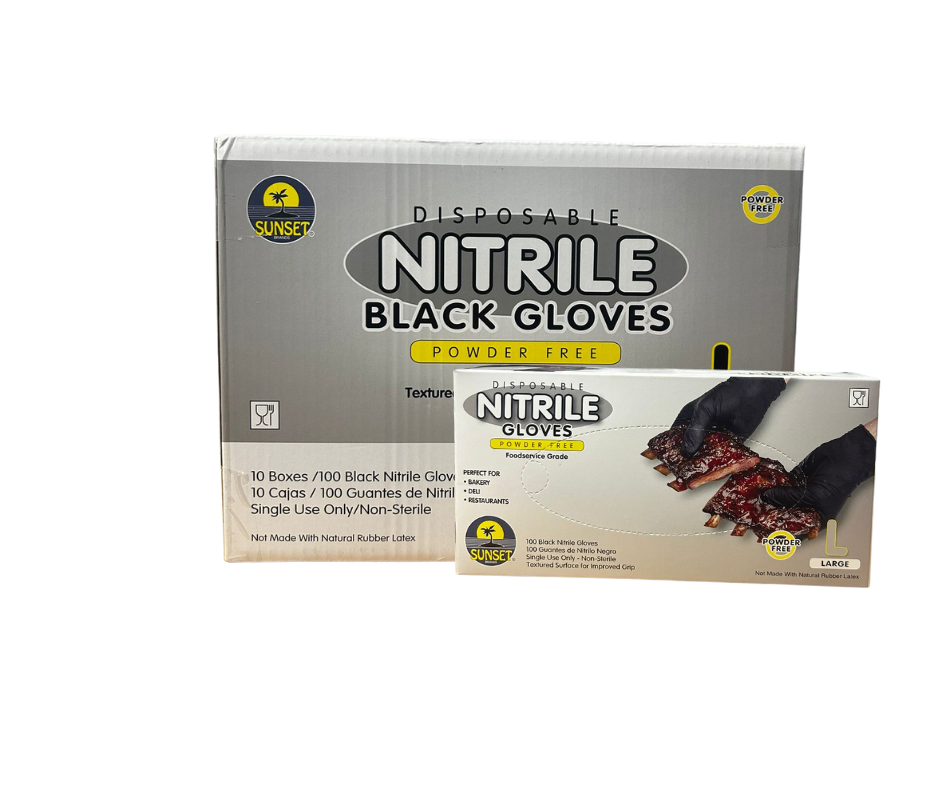 Sunset Powder-Free Gloves, Nitrile, Black, Large, 4 MIL 1,000/Case