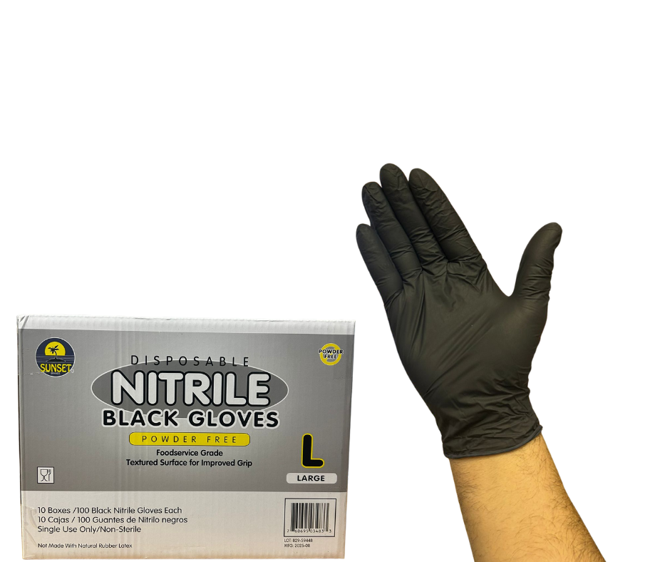 Sunset Powder-Free Gloves, Nitrile, Black, Large, 4 MIL 1,000/Case