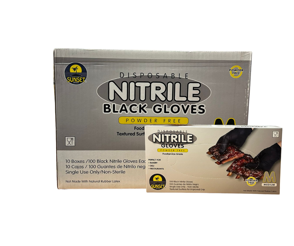 Sunset Powder-Free Gloves, Nitrile, Black,Medium, 4 MIL 1,000/Case