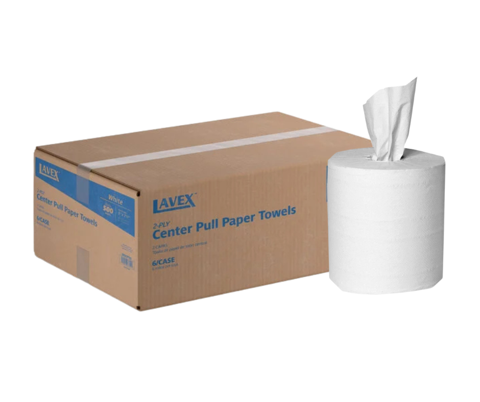 2-Ply White Center Pull Economy Paper Towel Roll, 500 Sheets / Roll - 6/Case