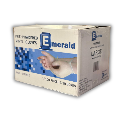 Emerald Shannon Pre-Powdered Large Vinyl Gloves – 4 Mil