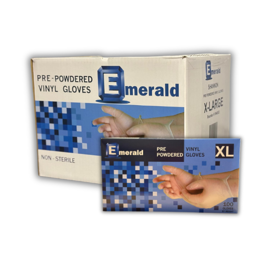 Emerald Shannon Pre-Powdered X-Large Vinyl Gloves – 4 Mil