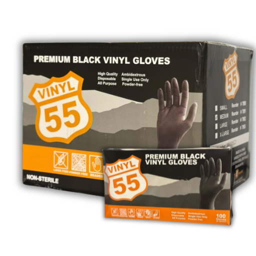 Emerald Vinyl 55 Powder-Free Black Medium Vinyl Gloves