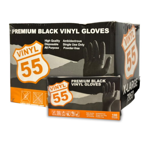Emerald Vinyl 55 Powder-Free Black Large Vinyl Gloves 5 MIL