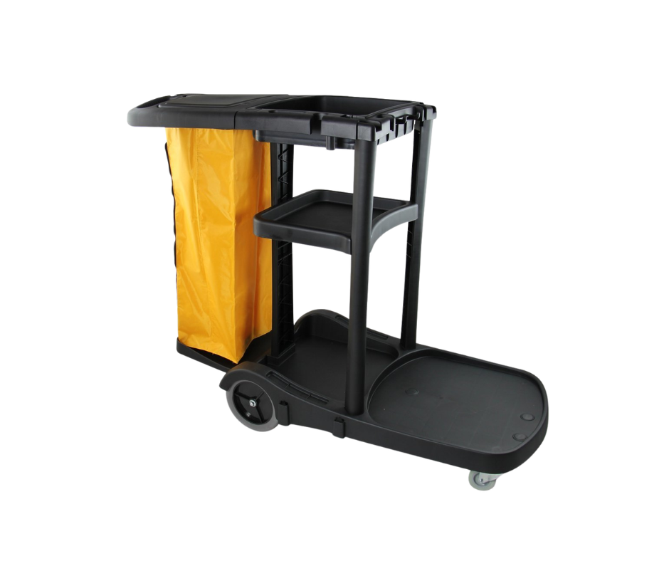 Janitor Cart Premium  Kit with Yellow Bag, Black Zippered Bag, and Lid
