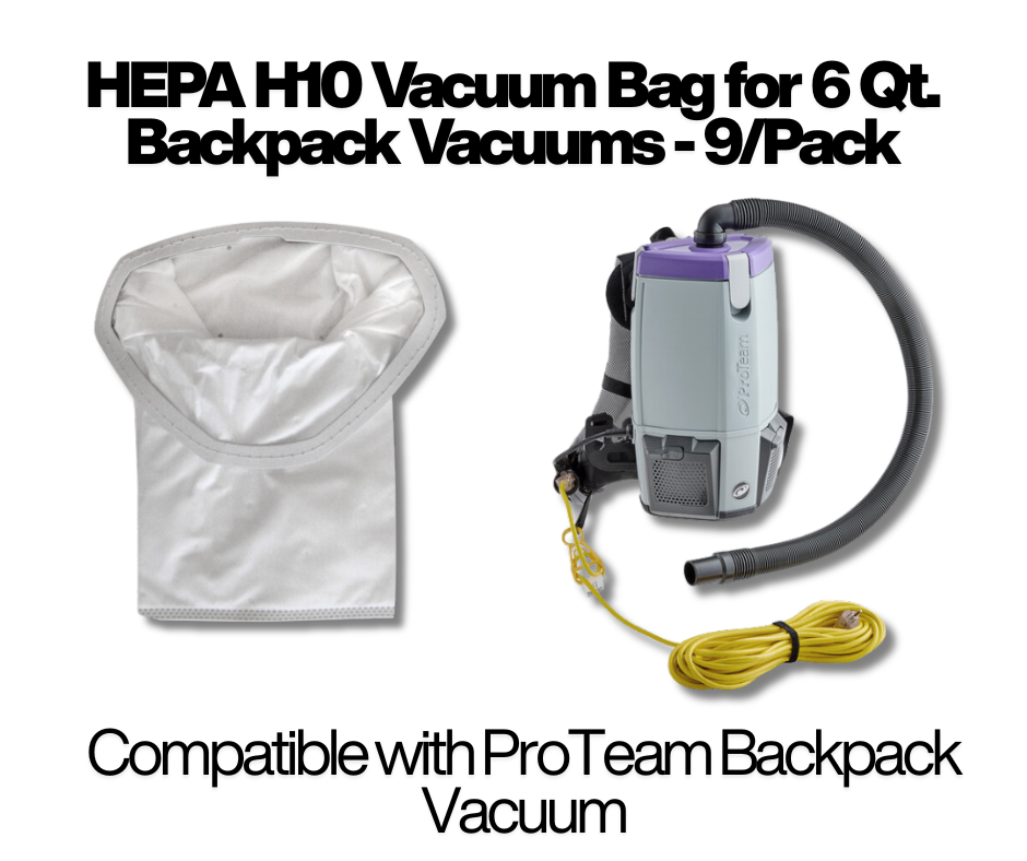 ProTeam 107314 Equivalent HEPA H10 Vacuum Bag for 6 Qt. Backpack Vacuums - 9/Pack