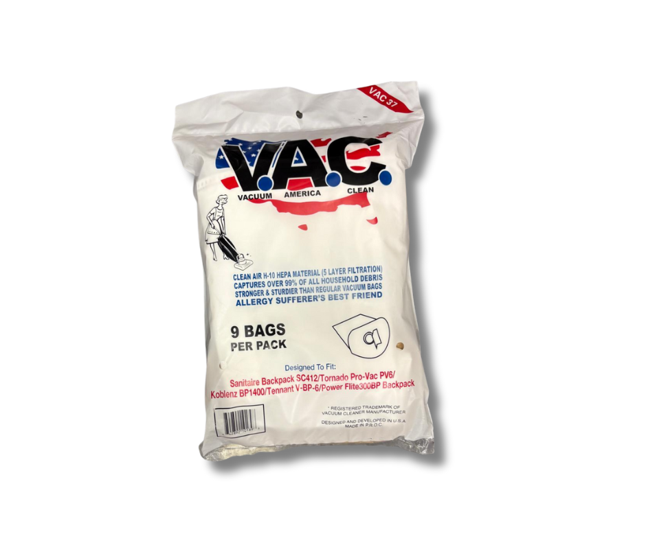 Sanitaire, Koblenz, Powr-Flite, Tennant, and Tornado Equivalent HEPA H10 Vacuum Bag - 9/Pack
