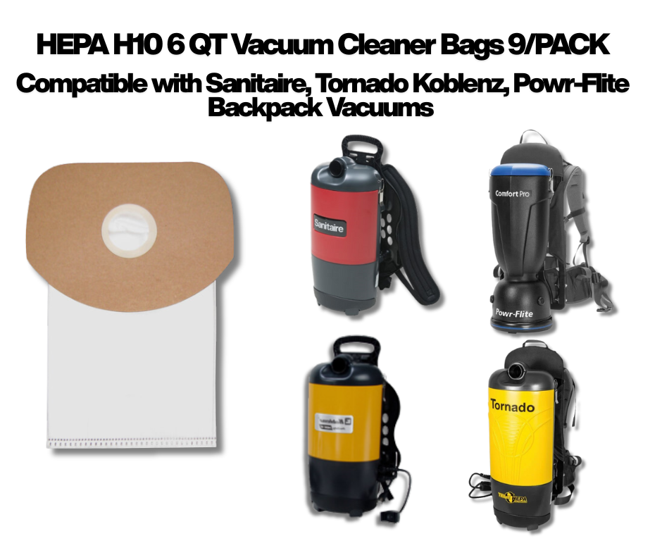 Sanitaire, Koblenz, Powr-Flite, Tennant, and Tornado Equivalent HEPA H10 Vacuum Bag - 9/Pack