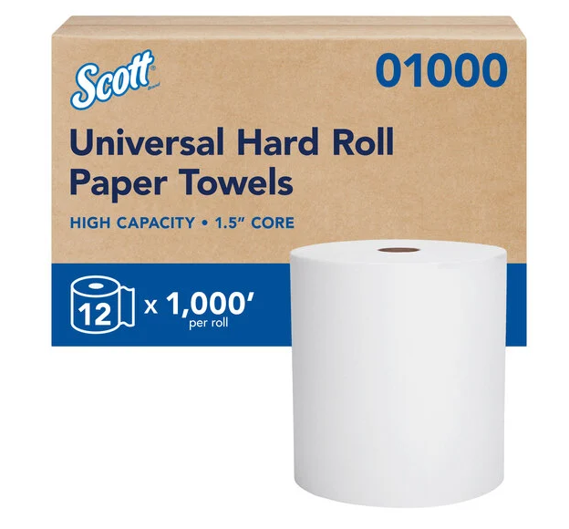 Scott Essential 8" Hard Roll Paper Towel Roll, 1,000' / Roll - 12/Case