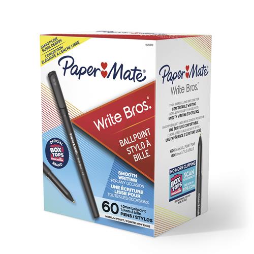Paper Mate Write Bros Black Ink with Black Barrel 1mm Ballpoint Stick Pen - 60/Pack