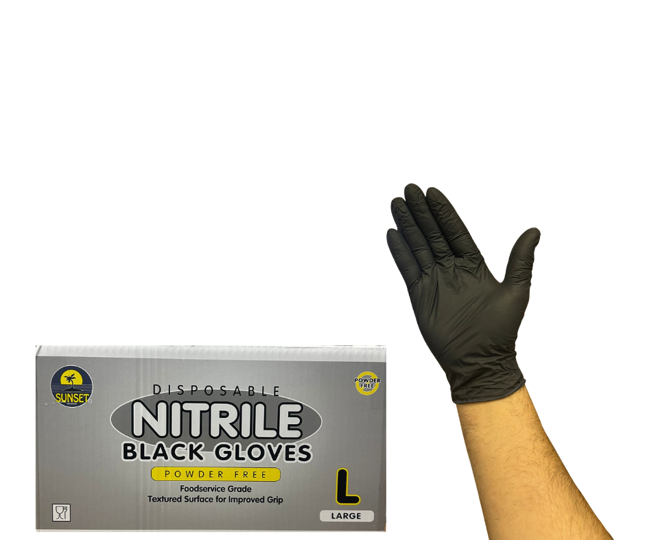 Sunset Powder-Free Gloves, Nitrile, Black,Large, 4 MIL 100/box