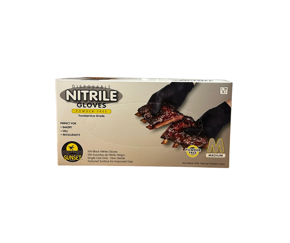 Sunset Powder-Free Gloves, Nitrile, Black,Medium, 4 MIL 100/box