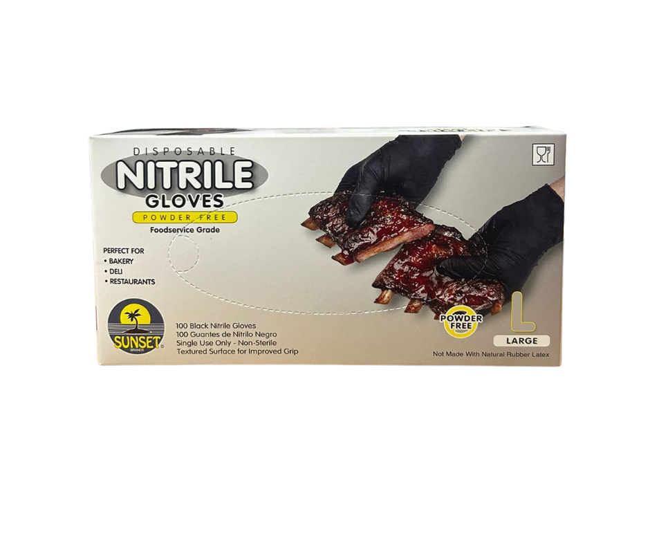 Sunset Powder-Free Gloves, Nitrile, Black,Large, 4 MIL 100/box