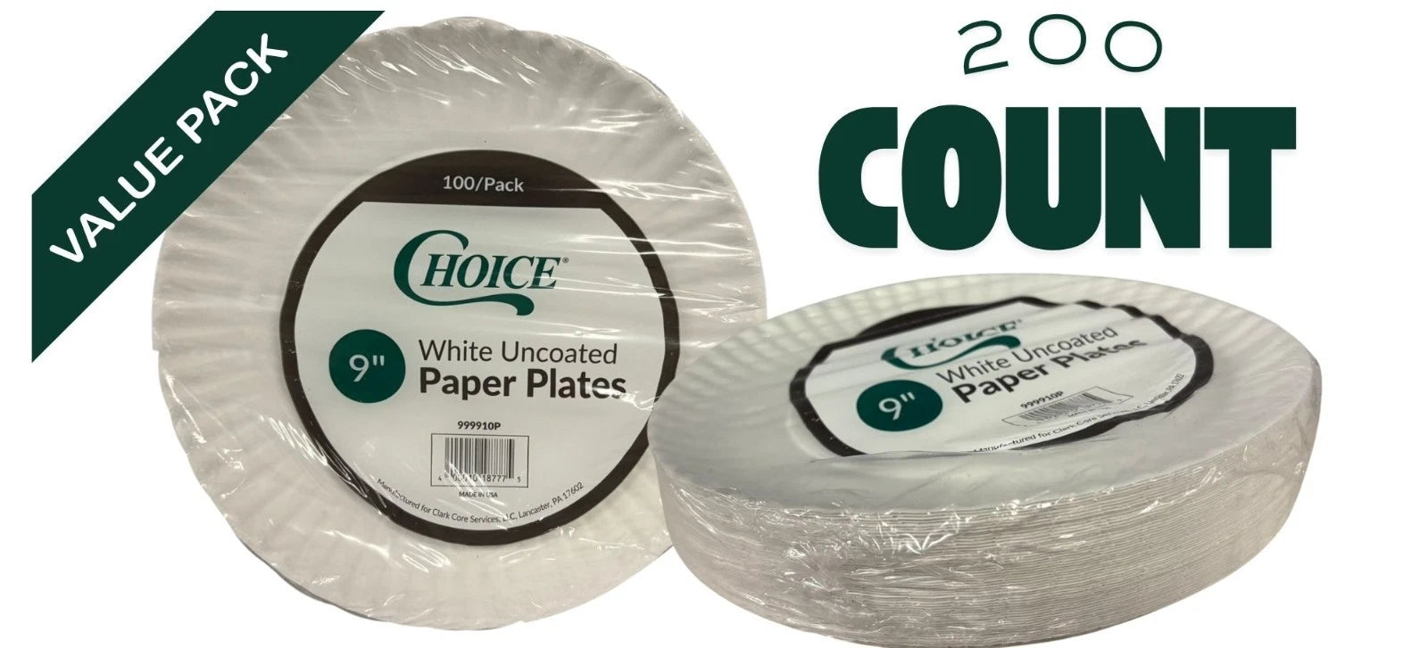 Choice Disposable Paper Plates, Plain, 9 in, 200 Count