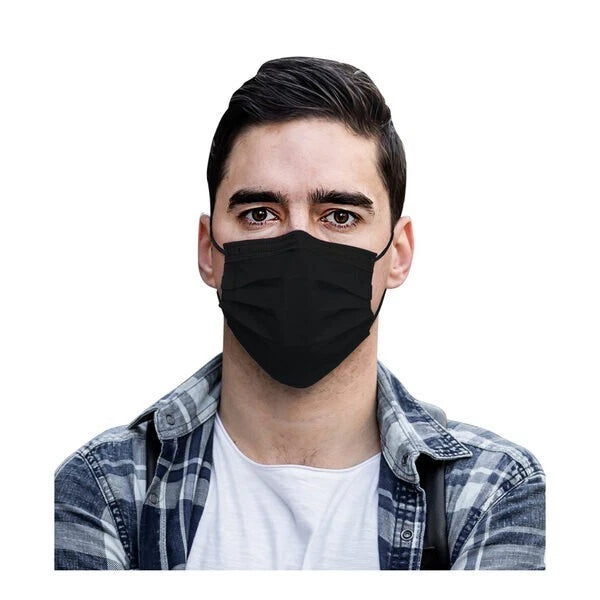 50 Pcs Medical Grade Black Disposable Face Mask 3 Ply Earloop Mouth Cover