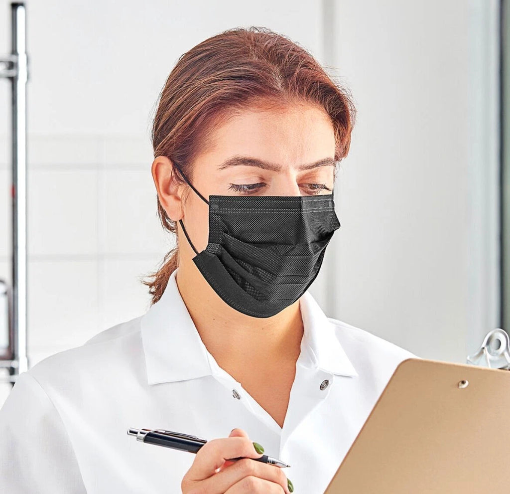 50 Pcs Medical Grade Black Disposable Face Mask 3 Ply Earloop Mouth Cover