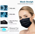50 Pcs Medical Grade Black Disposable Face Mask 3 Ply Earloop Mouth Cover
