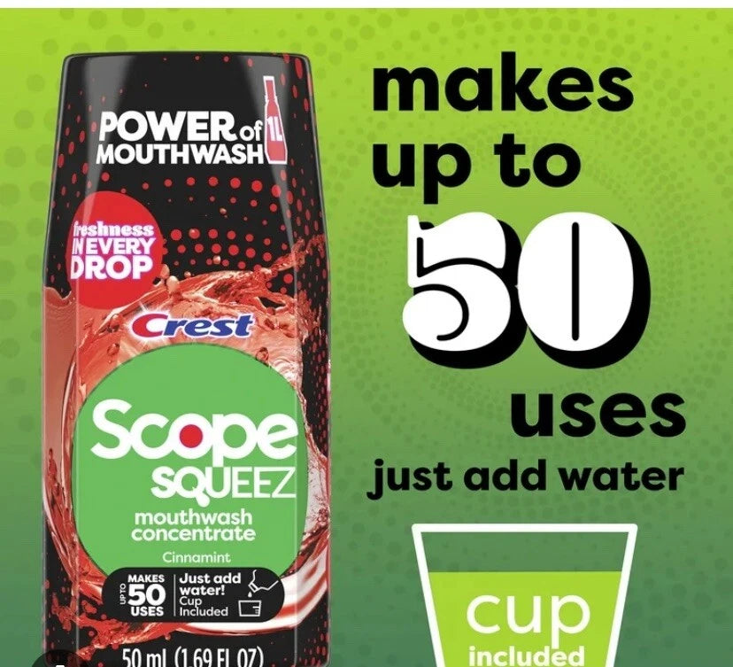 Scope Squeez Mouthwash Concentrate, Cinnamint, 50mL Bottle 1.69OZ New 2/pack