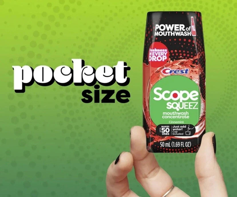 Scope Squeez Mouthwash Concentrate, Cinnamint, 50mL Bottle 1.69OZ New 2/pack