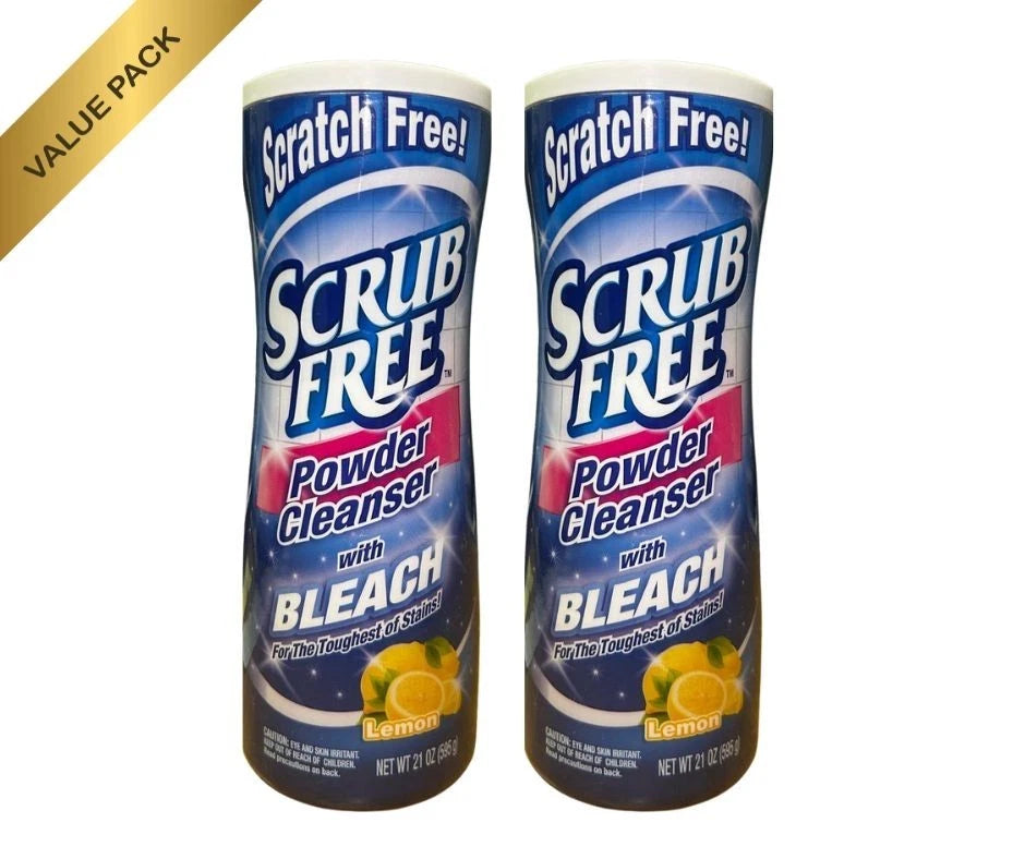 2PK Scratch Free Scrub Free Powder Cleanser w/ Bleach Lemon Scent . 21 OZ EA