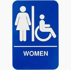 Women/Accessible Sign, 6 x 9", Blue & White